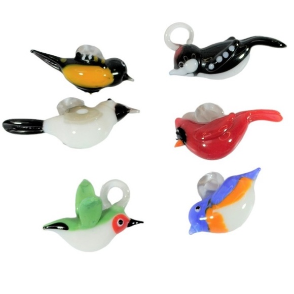 6 Miniature Glass Bird Ornaments - Picture 1 of 8